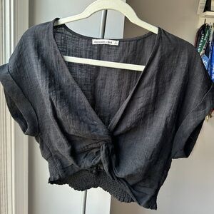 Abercrombie & Fitch Black Cuffed Sleeve Crop Blouse